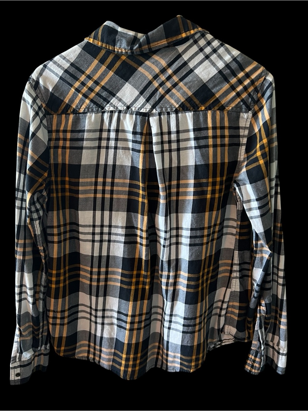 Arizona Jeans Plaid Button-Up Shirt in Black, White & Mustard - Picture 3 of 8